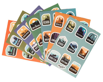 Vagabond Heart National Park Stickers 63 Piece Vinyl Decal Collection, Compact 1.25 Inch Tall Art Set for Travel Journals, National Park Sticker Book