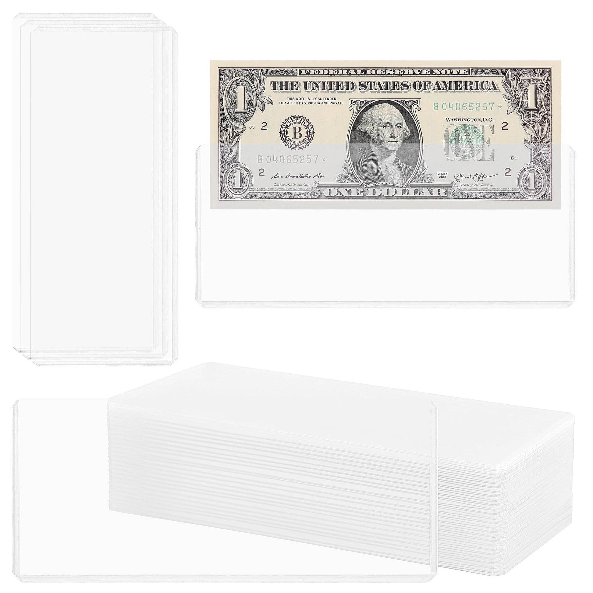 25PCS Clear Banknote Holders - Top-Load Hard Bill Currency PVC Holders 6.6"x2.8" Sleeves Display Holder for Paper Money Dollar Bill Collection