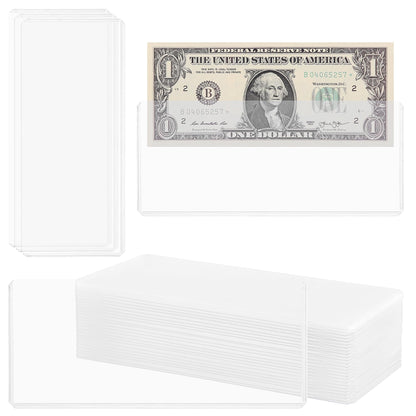 25PCS Clear Banknote Holders - Top-Load Hard Bill Currency PVC Holders 6.6"x2.8" Sleeves Display Holder for Paper Money Dollar Bill Collection