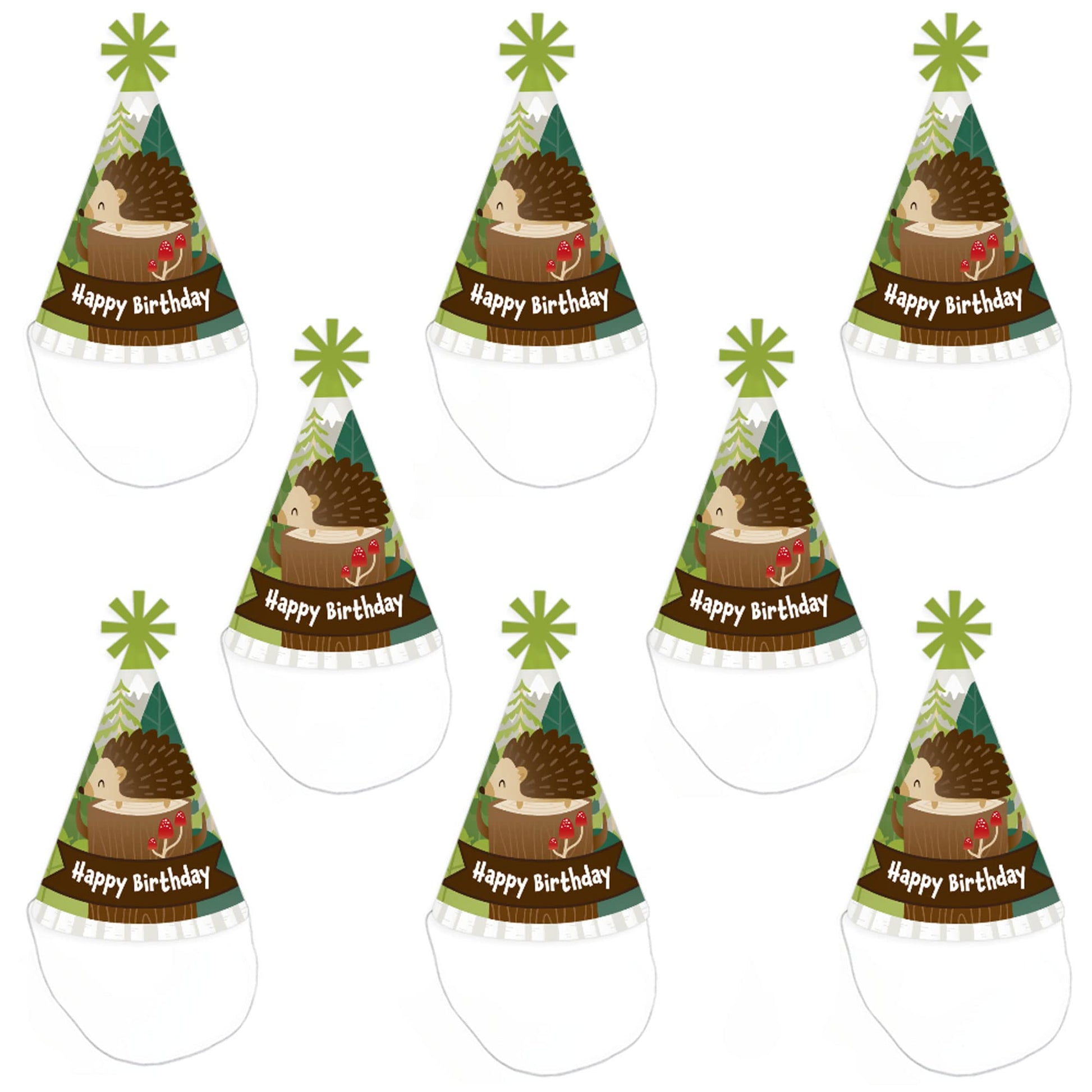 Big Dot of Happiness Forest Hedgehogs - Cone Happy Birthday Party Hats for Kids and Adults - Set of 8 (Standard Size)