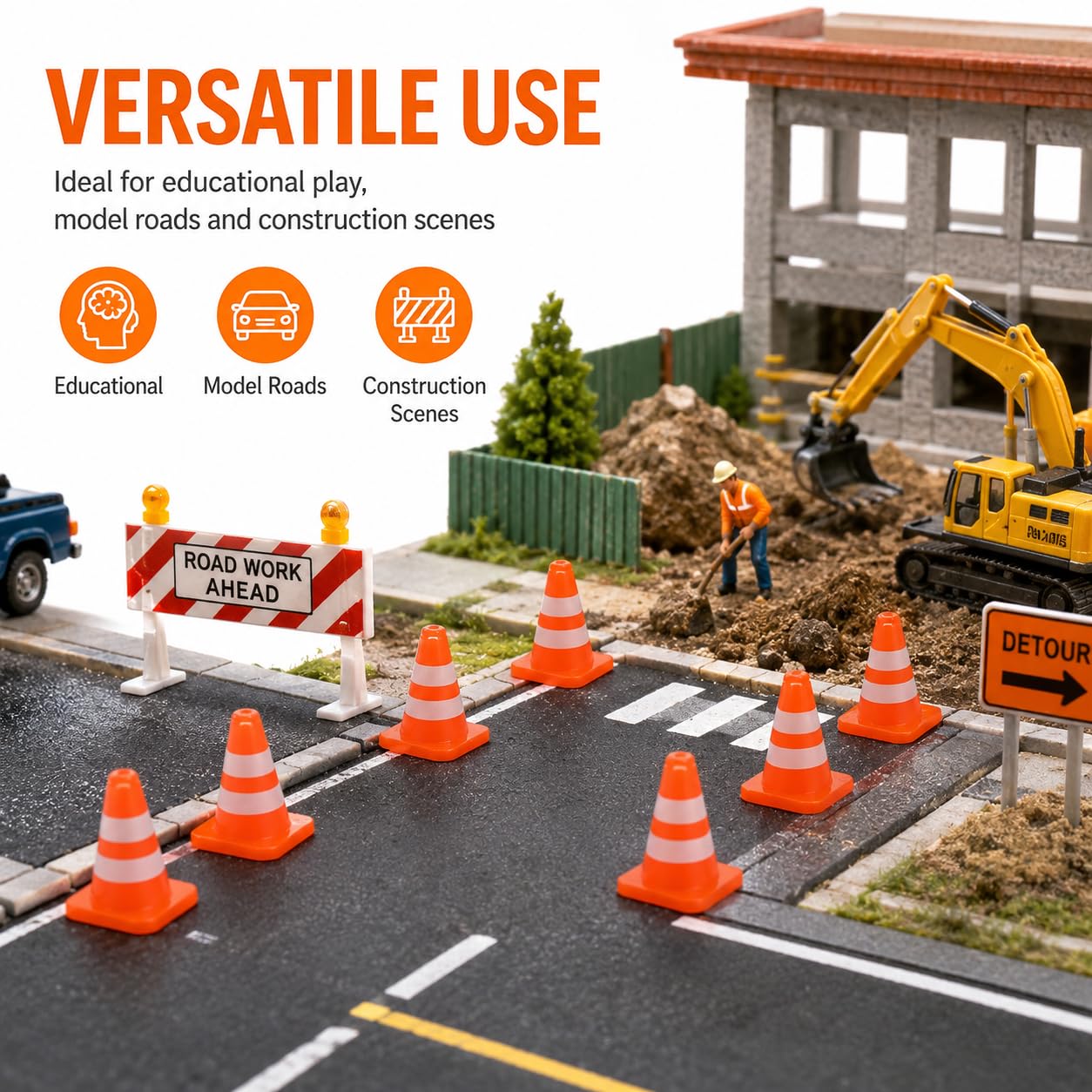 14Pcs Miniature Traffic Cones for Dollhouse, Plastic Road Sign Educational Construction Model