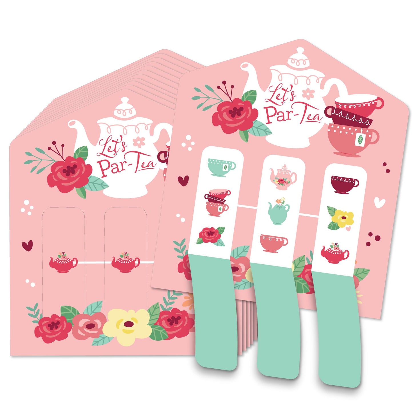 Big Dot of Happiness Floral Let's Par-Tea - Garden Tea Party Game Pickle Cards - Pull Tabs 3-in-a-Row - Set of 12