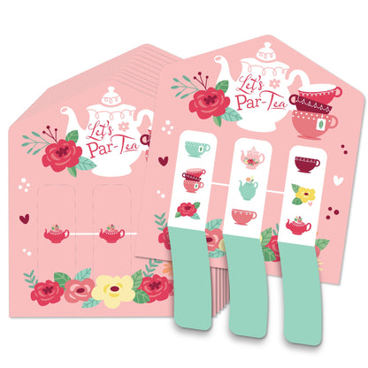 Big Dot of Happiness Floral Let's Par-Tea - Garden Tea Party Game Pickle Cards - Pull Tabs 3-in-a-Row - Set of 12