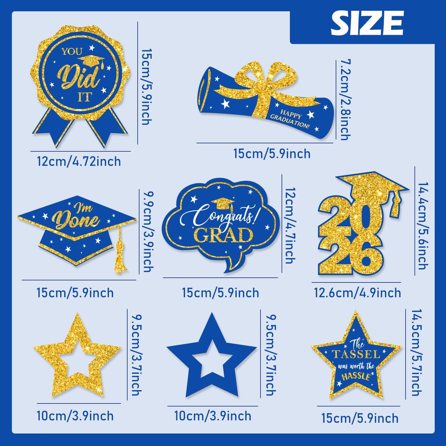 16 PCS Blue and Gold Graduation Decorations Class of 2026, Graduation Hanging Swirls Blue and Gold Congrats Grad Hanging Swirl for Grad Party Supplies