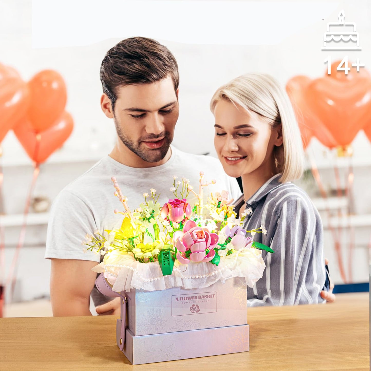 HIGH GODO Flowers Bouquet Building Set, Flowers Basket Building Blocks with Light, 706PCS Botanical Building Kit, Anniversaries Birthday for Women