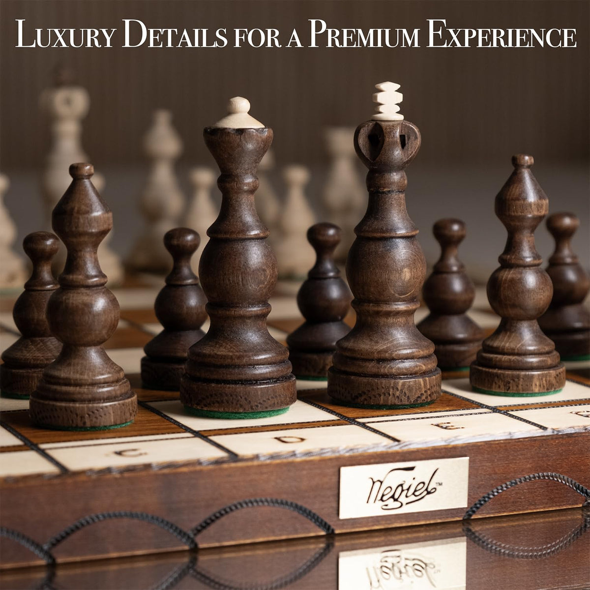 Wegiel Legate Luxury Wooden Chess Set for Adults and Kids - 18 Inch Handcrafted from Premium Beech and Birch Wood - Unique Folding Design with Chess