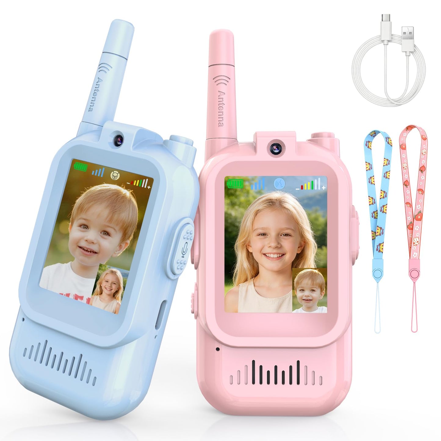 Video Walkie Talkies for Kids 2 Pack, Rechargeable Kids Walkie Talkies with HD Camera & Voice Changer, Long Range Two Way Radios, Outdoor Toys
