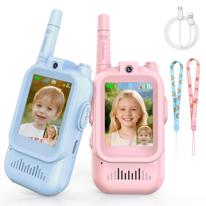 Video Walkie Talkies for Kids 2 Pack, Rechargeable Kids Walkie Talkies with HD Camera & Voice Changer, Long Range Two Way Radios, Outdoor Toys