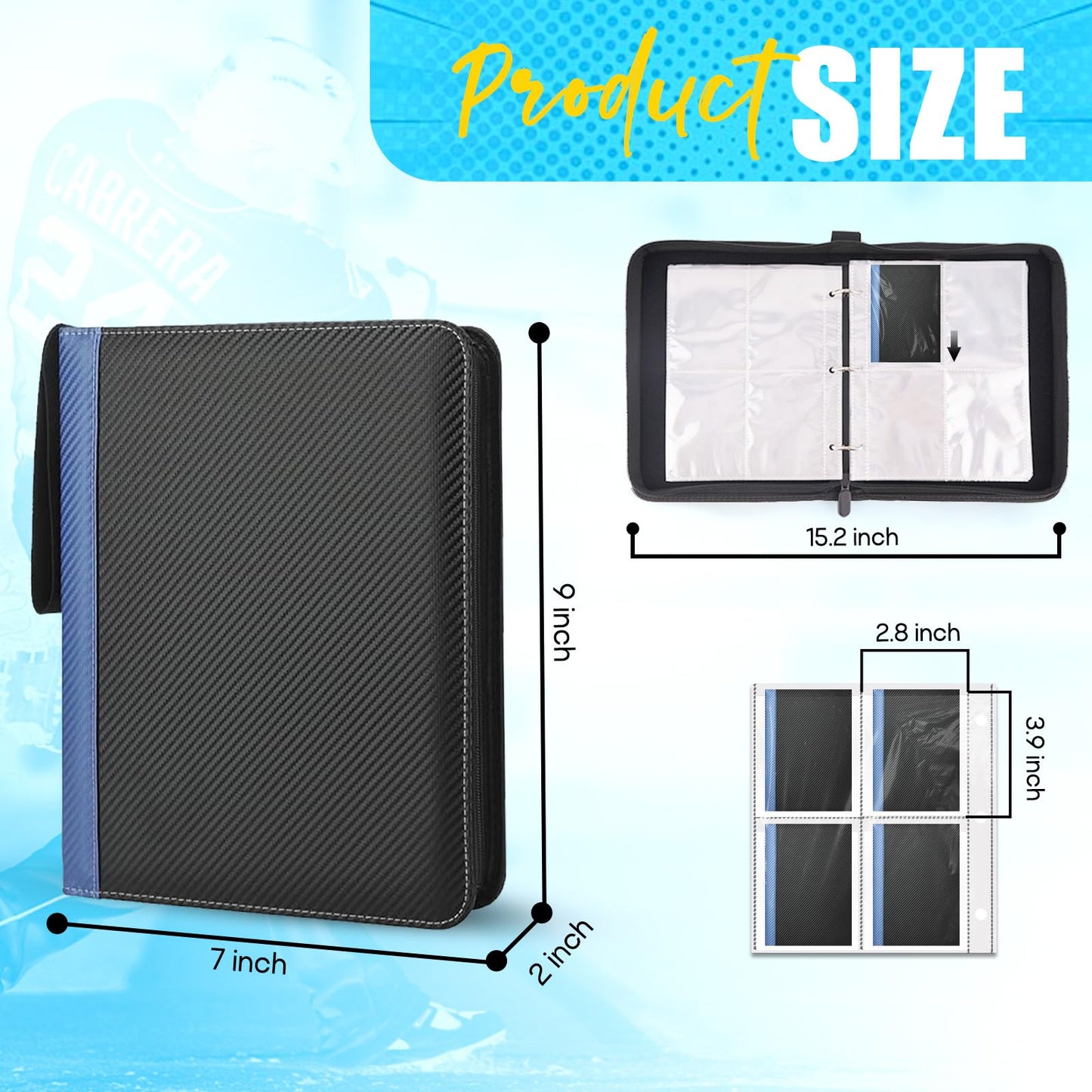 4-Pocket Card Binder, 400 Pockets Trading Card Holder with 50 Removable Sleeves, Large Capacity Waterproof Zipper Album for Collectors, Portable