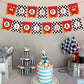 Race Car Birthday Banner - Let's Go Racing with Checkered Flag Themed Party Supplies