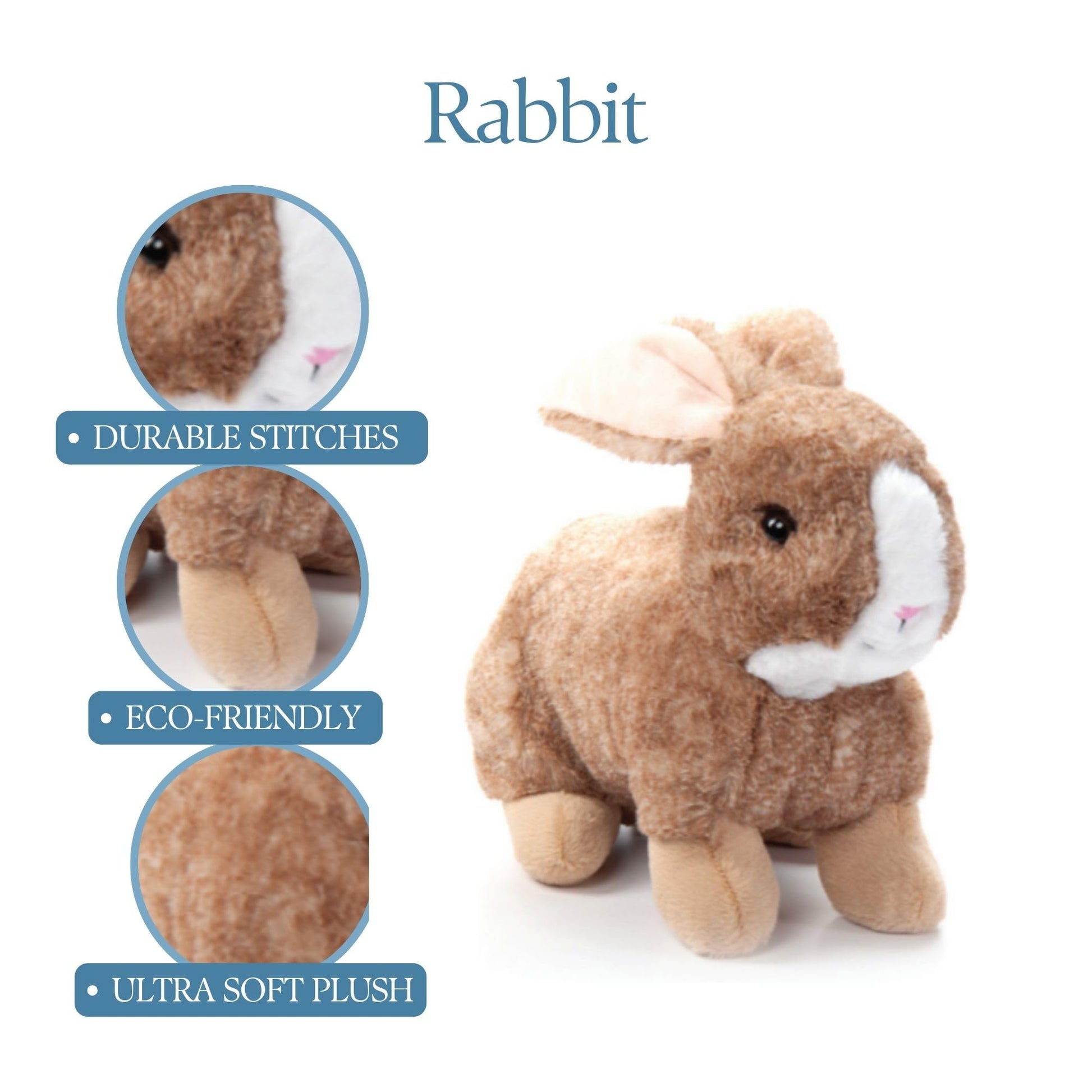 The Petting Zoo Rabbit Stuffed Animal Plushie, Gifts for Kids, Wild Onez Wildlife Animals, Brown Bunny Plush Toy 12 inches