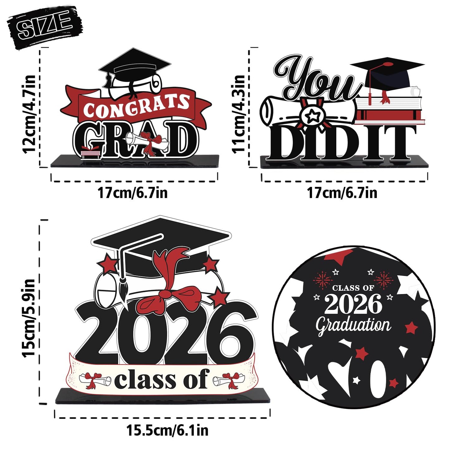 LINGTEER Class of 2026 Graduation Party Decorations - 3Pcs Congrats Grad 2026 School Graduation Acrylic Table Centerpieces Gift Stand Decorations