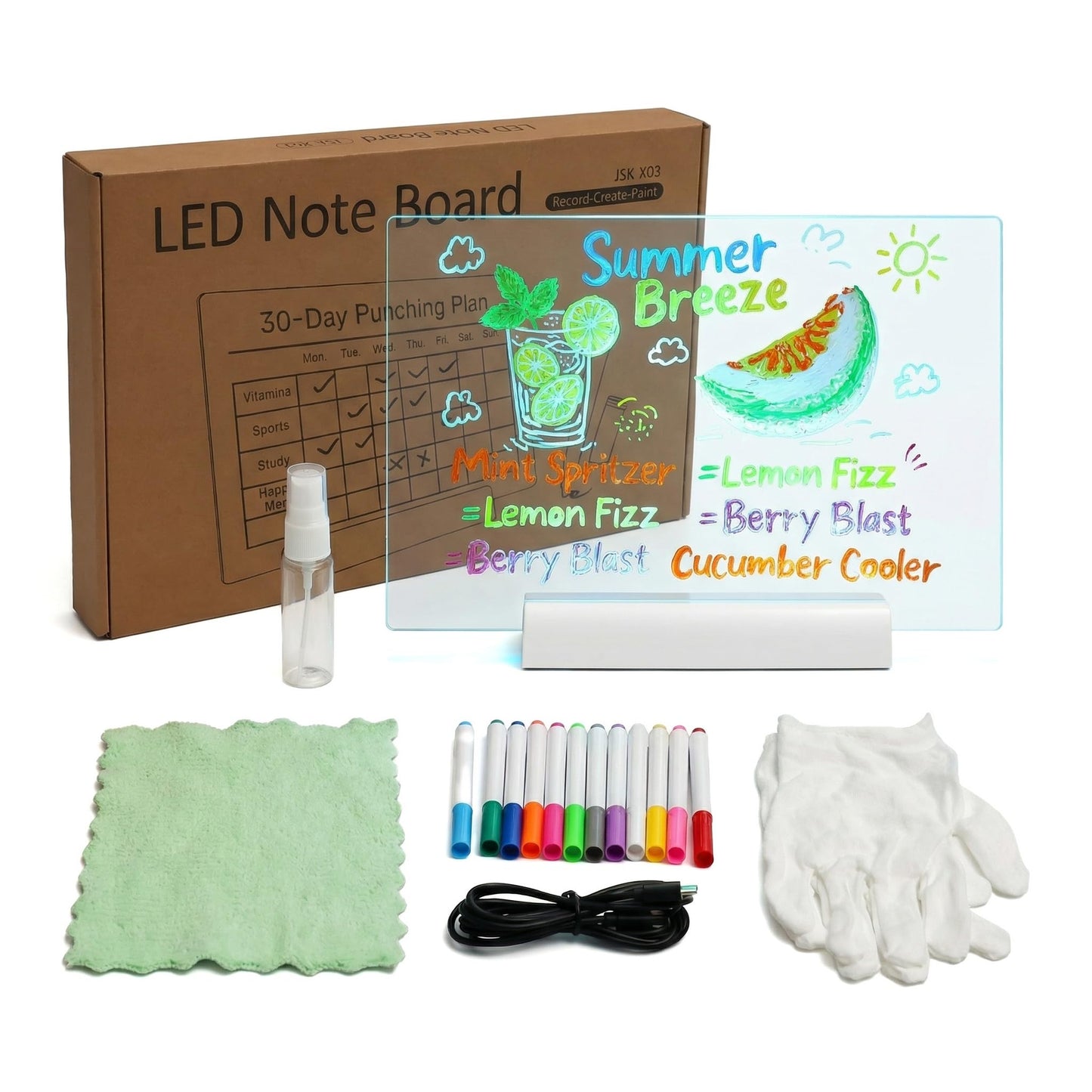 12" Rechargeable LED Dry Erase Board for Kids, 8 Colors & 3 Modes