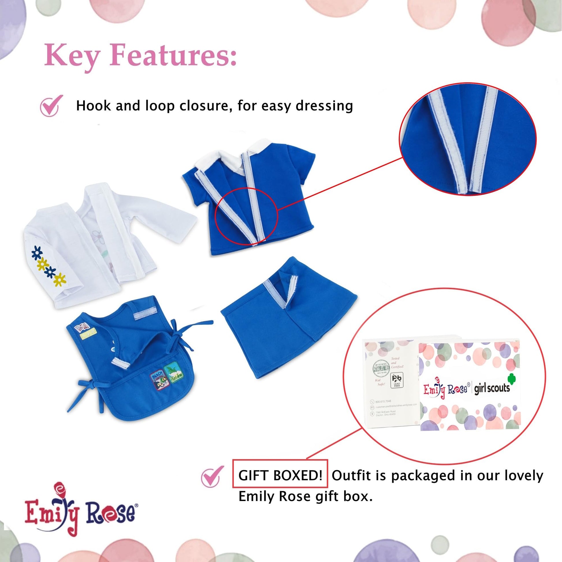 Emily Rose 18 Inch Doll Clothes 8-PC Daisy Girl Scout Uniform and Accessories Value Pack | Officially Licensed by Girl Scouts of The USA | Doll NOT