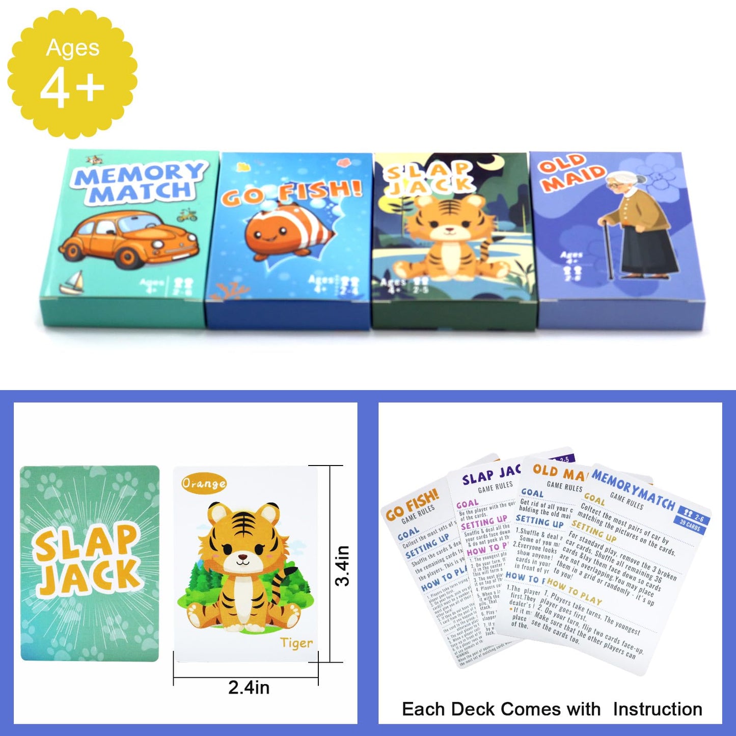 Card Games for Kids Ages 4-8, Go Fish,Old Maid Card Game and Memory Games Card, Fun Classic Kid Toddlers Games for Family Game Night Party Travel