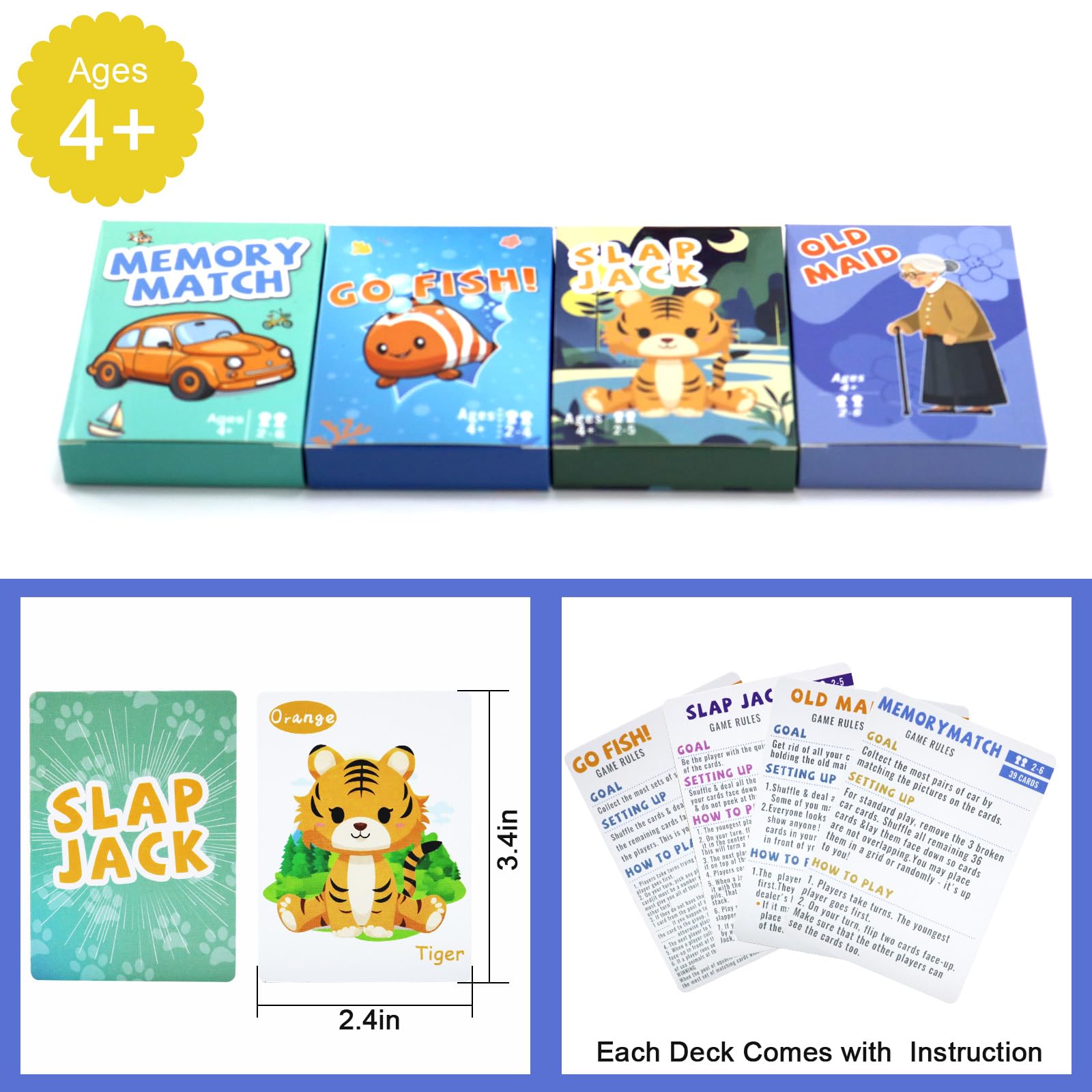 Card Games for Kids Ages 4-8, Go Fish,Old Maid Card Game and Memory Games Card, Fun Classic Kid Toddlers Games for Family Game Night Party Travel