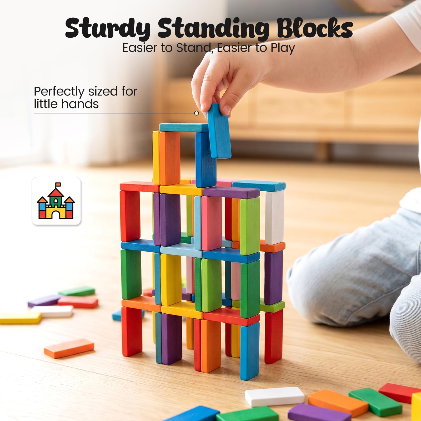 BigOtters Dominos Set for Kids,360 PCS Dominoes Wooden Building Blocks Stacking Educational Racing Toy Games, Party Favor for Boys and Girls, 12