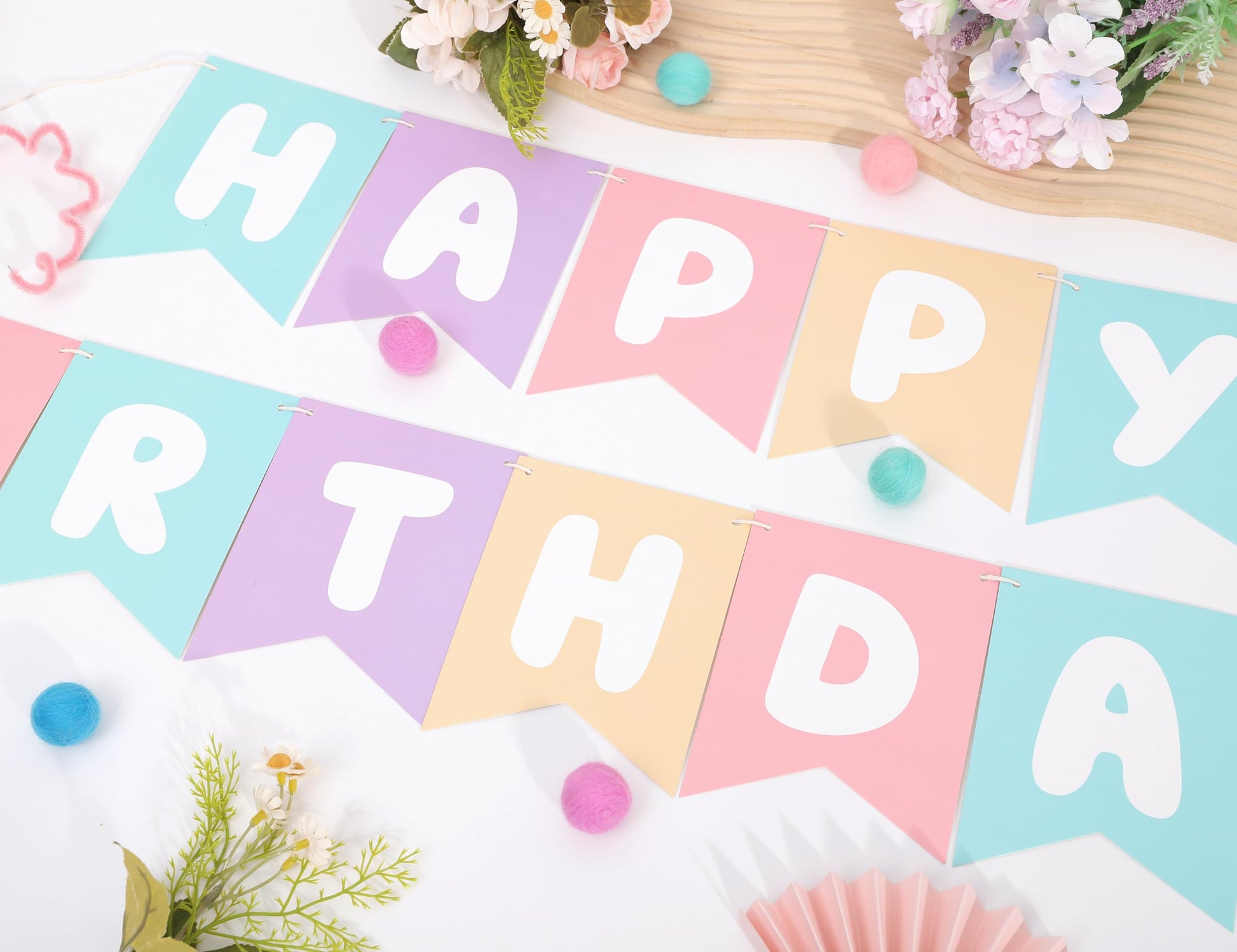 Pastel rainbow Happy Birthday Banner - Pink Purple Green birthday banner, happy birthday banner for girls, Pastel pink birthday decorations