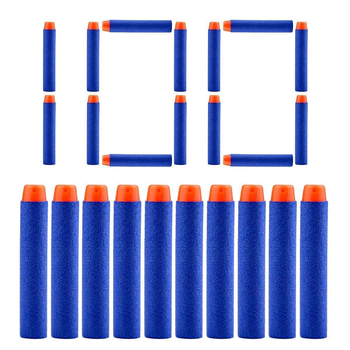 QUN FENG 100PCS Premium Foam Darts - Compatible with Nerf N-Strike/Modulus/Elite Series Blasters - Safe Soft-Tip Bullets for Battle Games (Blue)