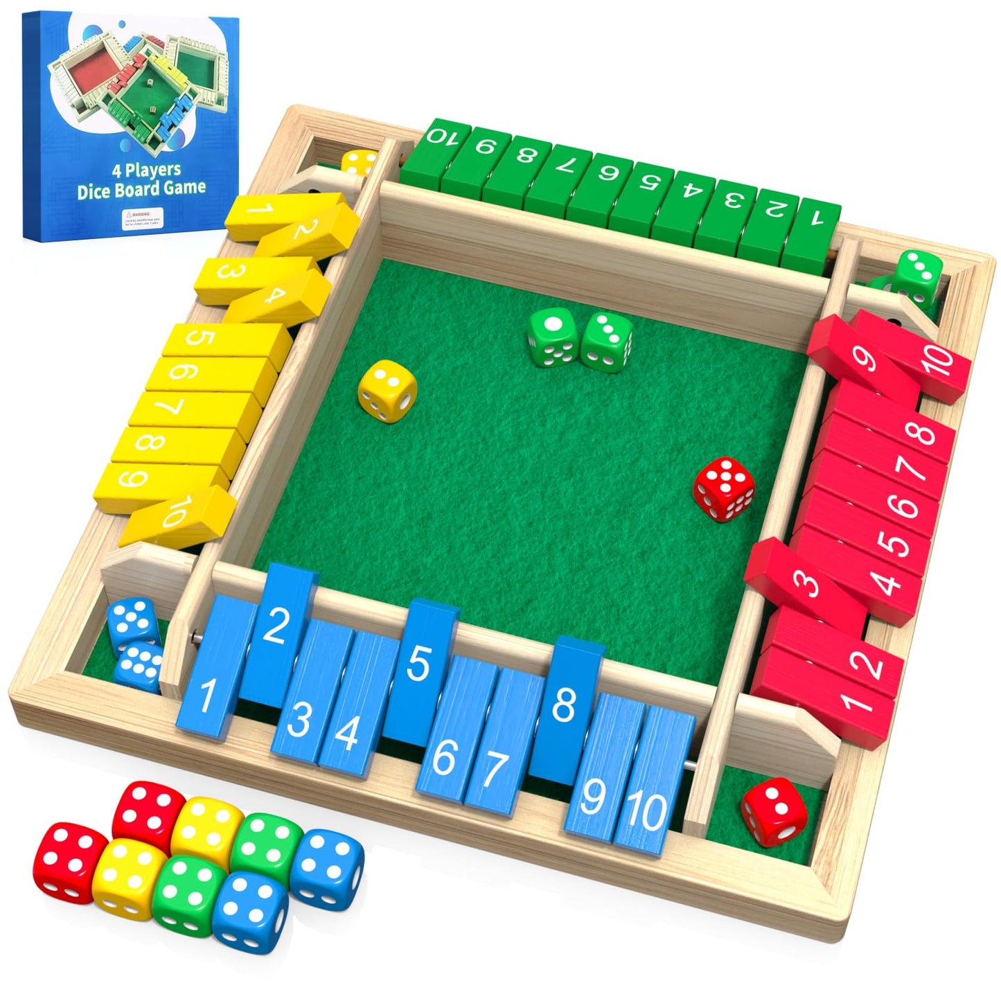 Shut the Box Game, Wooden Board Tabletop Dice Game for 2-4 Players & Kids Adults, a Fun Math Learning Toy for Family Game Night - an Ideal Made from