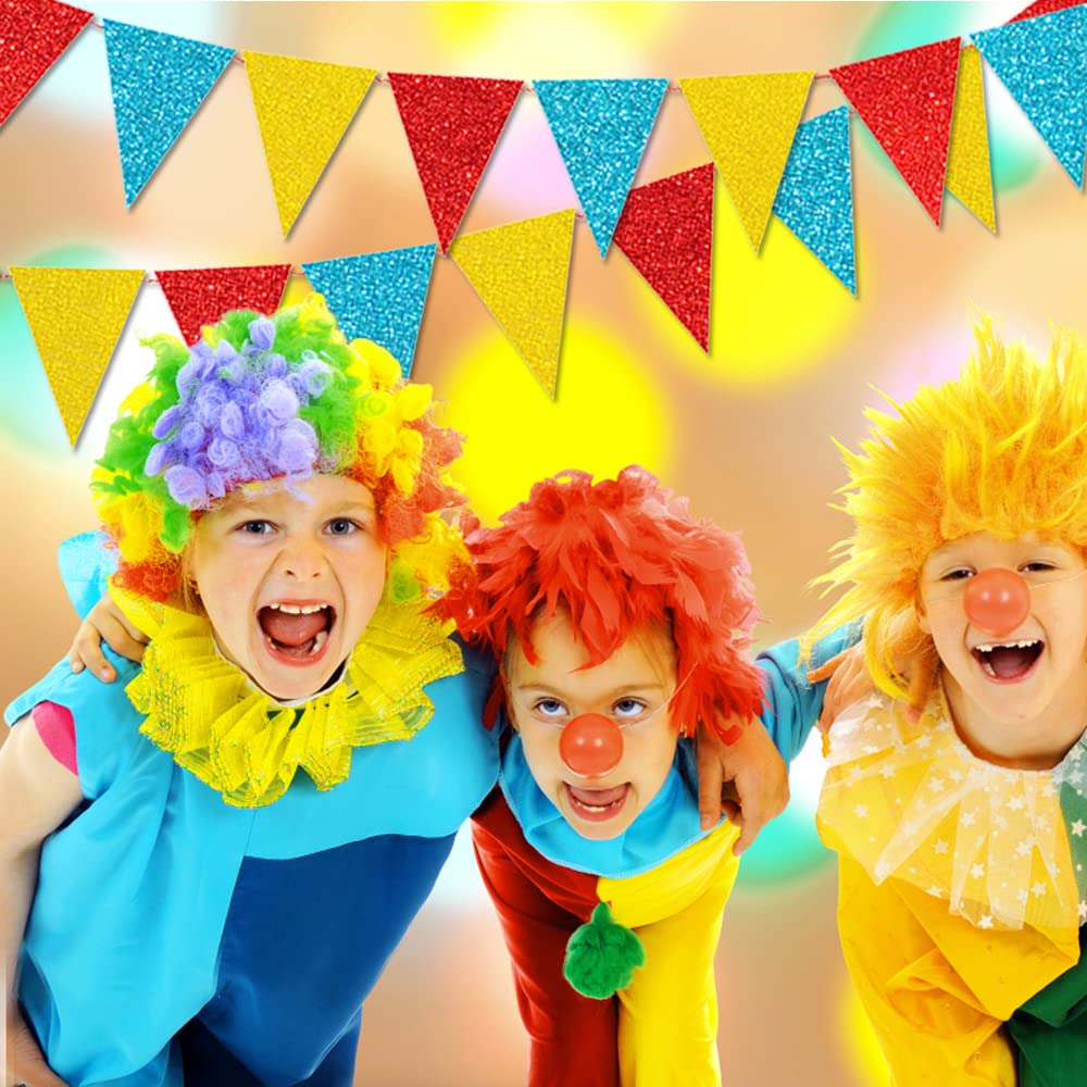 45 Pieces Colorful Pennant Flags - 49ft Carnival Theme Party Garland Banner Yellow Blue Red Glitter Paper Pennant Triangle Bunting Flag for Baby