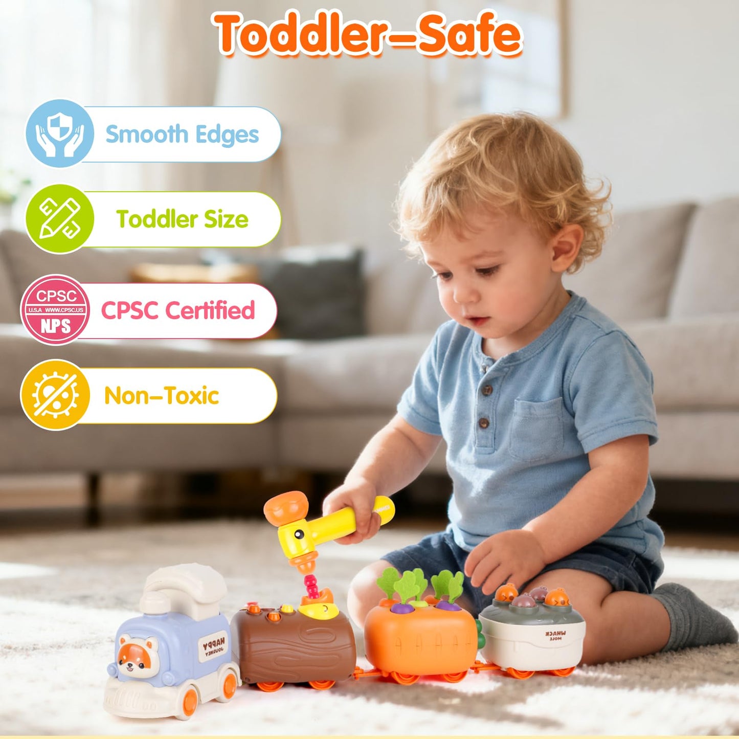 Sizobi Press to Go Train Toys for Toddlers 2-4, Learning Sorting Montessori Toys for Kids 3+, Fine Motor Skills Educational Train Set, Preschool