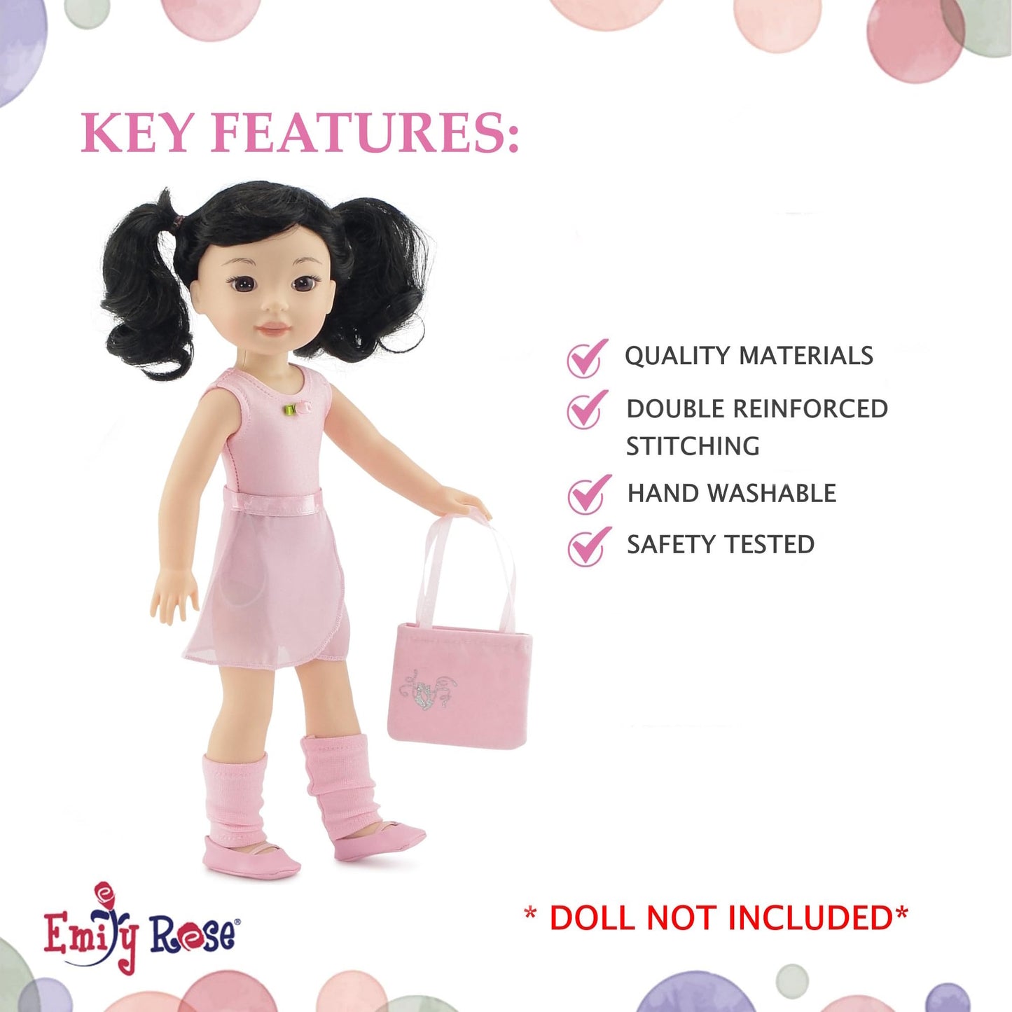 Emily Rose 14 Inch Fashion Doll Clothes 9-PC Ballet Essentials Bundle with Ballerina Practice Outfit & Sparkly Dance Recital Tutu | Halloween Costume