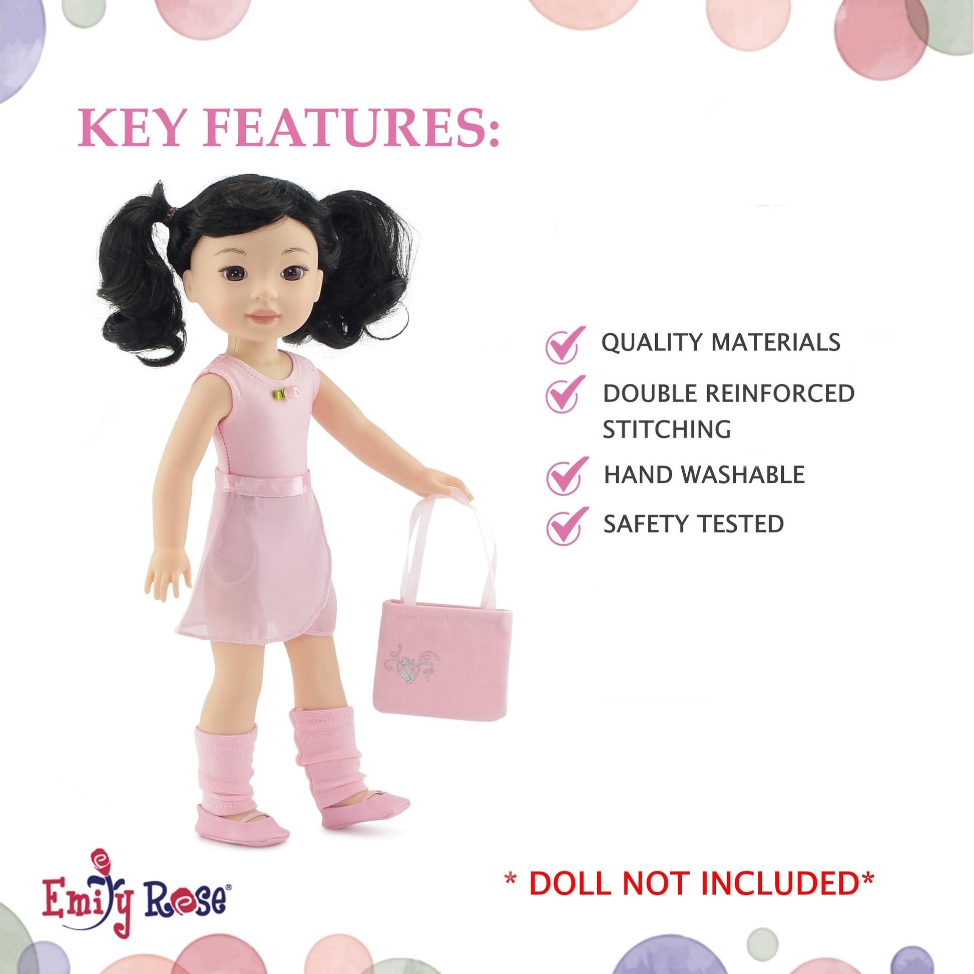 Emily Rose 14 Inch Fashion Doll Clothes 9-PC Ballet Essentials Bundle with Ballerina Practice Outfit & Sparkly Dance Recital Tutu | Halloween Costume