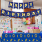 OUAOCZH 2Pcs Blue Gold Ring 108'' x 54 ''Tablecloth and Banner Disposable Rectangle Rings TableCover for Boys Girls Birthday Party Supplies