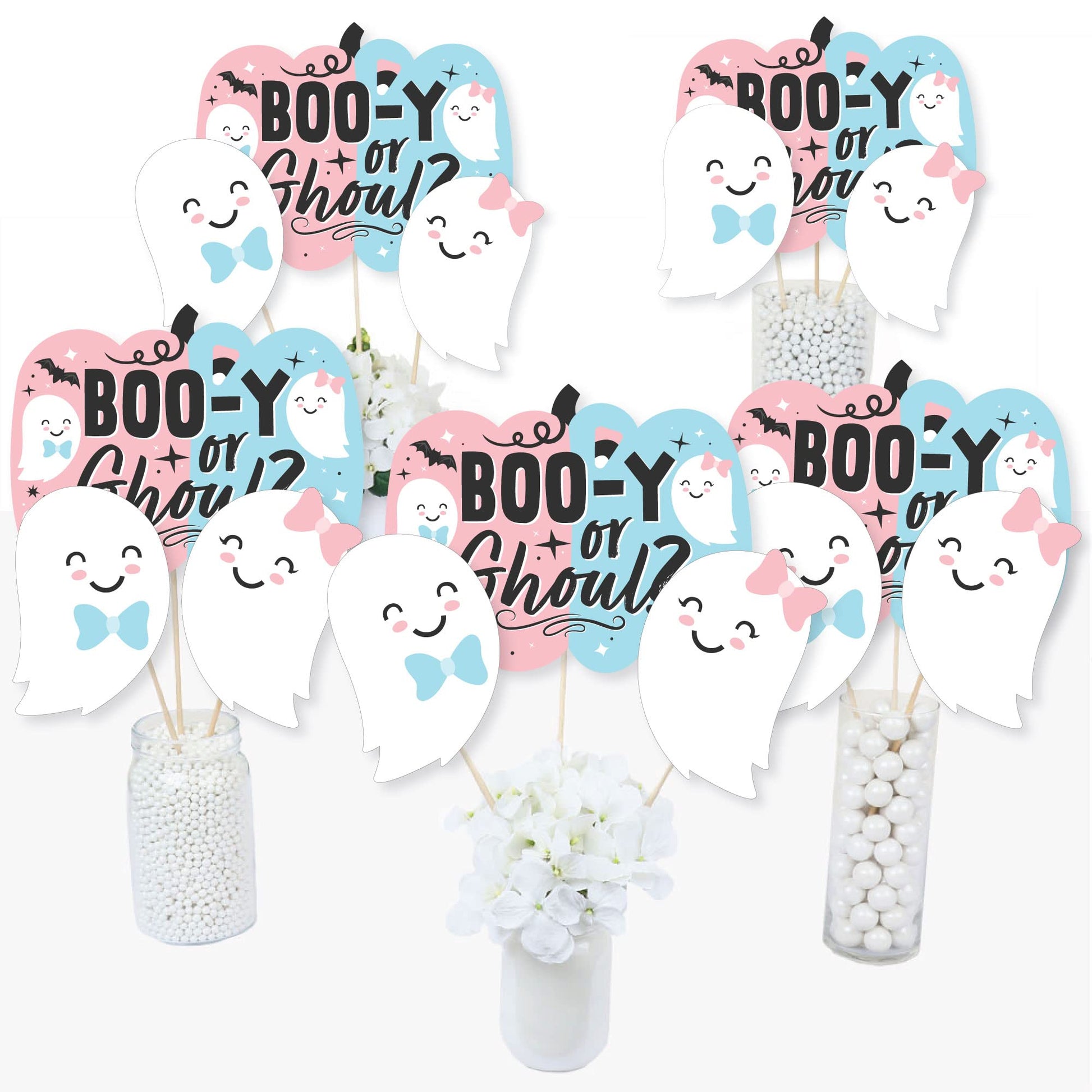 Big Dot of Happiness Boo-y or Ghoul - Halloween Gender Reveal Party Centerpiece Sticks - Table Toppers - Set of 15