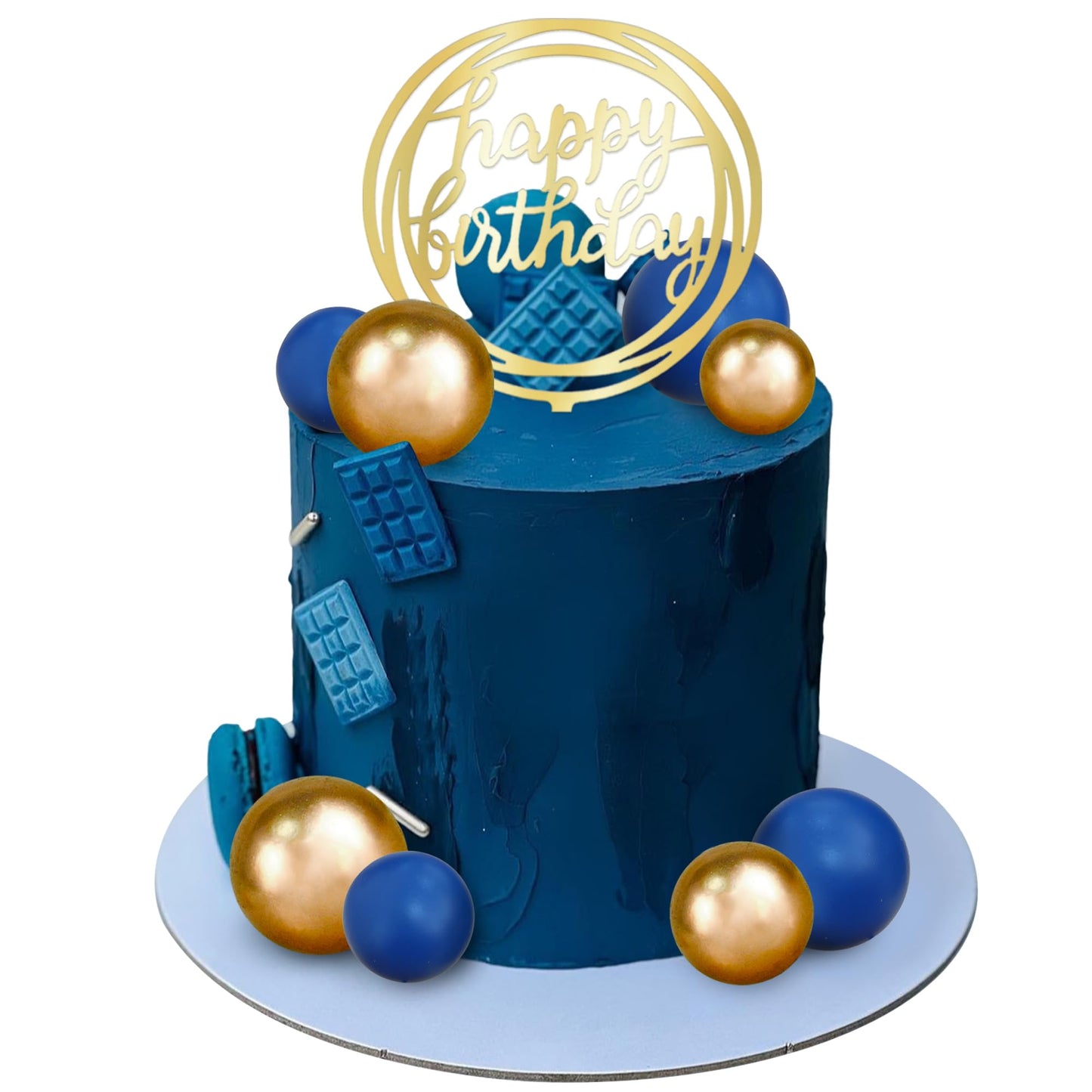 Ball Cake Toppers Simplicity Blue Gold Ball Cake Toppers DIY Cake Insert Topper Foam Cake Balls Baking Decoration for Wedding Anniversary Birthday