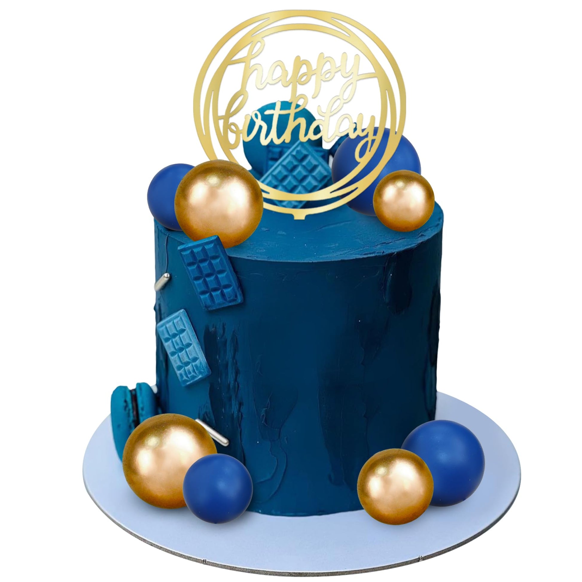 Ball Cake Toppers Simplicity Blue Gold Ball Cake Toppers DIY Cake Insert Topper Foam Cake Balls Baking Decoration for Wedding Anniversary Birthday