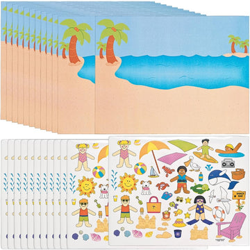 Day at The Beach Sticker Scenes - Makes 12, Includes Stickers and Backgrounds - Make A Scene for Kids