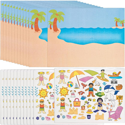 Day at The Beach Sticker Scenes - Makes 12, Includes Stickers and Backgrounds - Make A Scene for Kids
