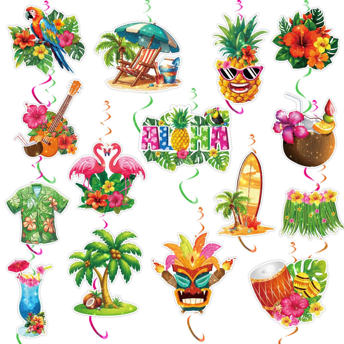32pcs Hawaiian Aloha Party Decorations, Hawaiian Aloha Birthday Banner Hanging Swirls,Tropical Hawaiian Theme Summer Beach Party Supplies