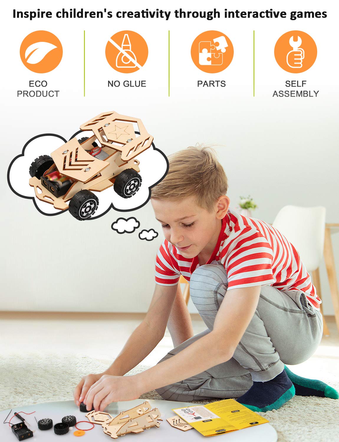 Poraxy 5 in 1 STEM Kits for Kids Age 8-10, Science Building Project Craft for 8-13, Model Car Kit, STEM Toys for Boys Girls Age 8-12, Wooden 3D
