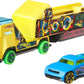Hot Wheels Toy Car & Truck, Super Rigs 1:64 Scale Race Car & Matching Semi Truck Transporter (Styles May Vary)