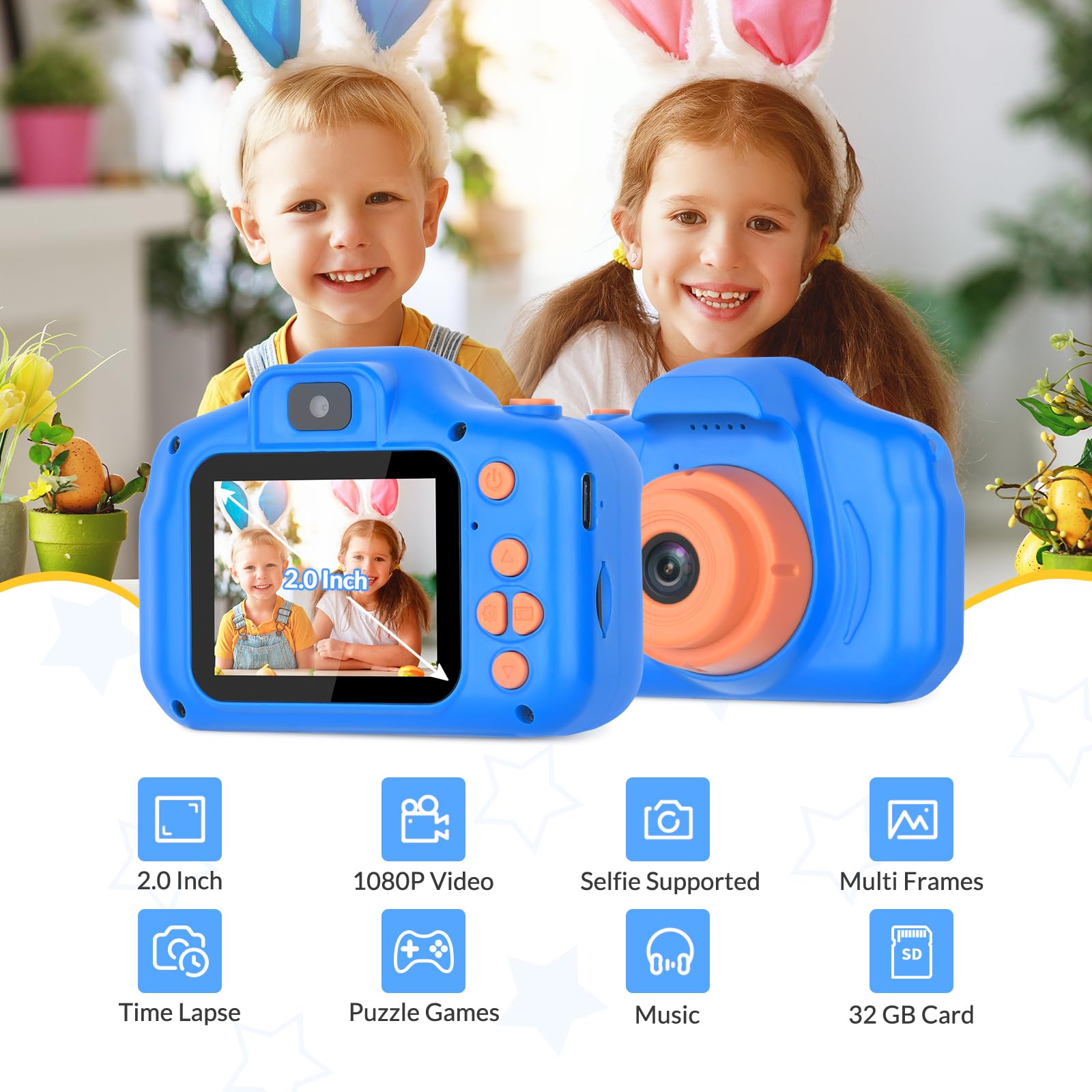 Mafiti Kids Camera,26MP HD Mini Selfie Digital Camera for Kids,Toddler Camera1080P Video,Outdoor Toy for Holiday,Birthday Xmas Gift for 3-8 Years Old