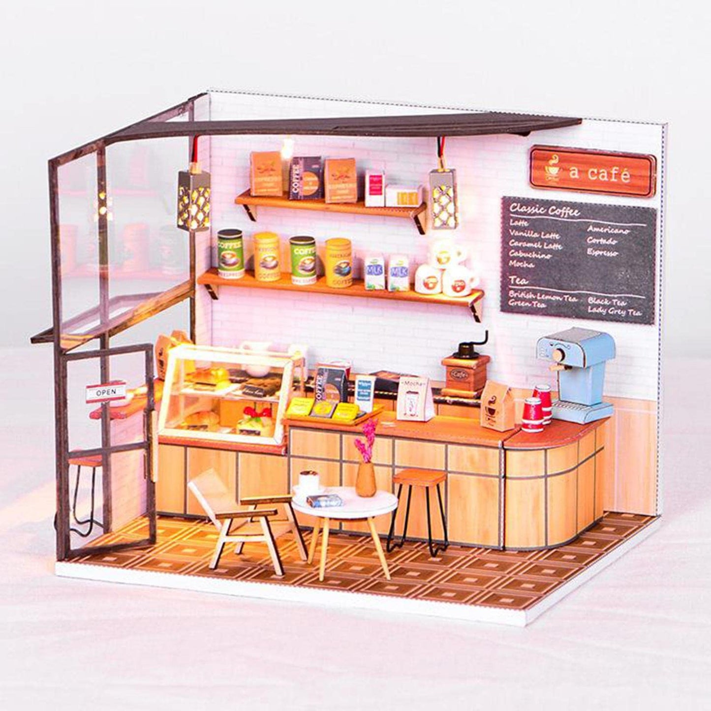Simhoa DIY Miniature Dollhouse Wooden Furniture Kit, Handmade Mini House,1:24 Scale Creative Coffee Shop Toys for Children Gift