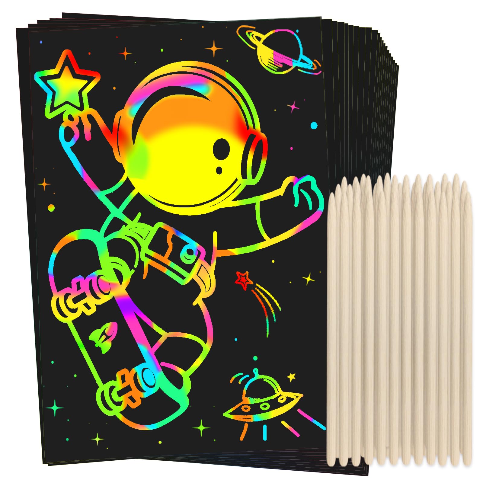 ZMLM Scratch Rainbow Art Paper Set - 100Pcs Magic Scratch Off Art Craft Supplies Kits for Kids Girls Boys Black Scratch Notes Sheet Doodle Pad for Fun