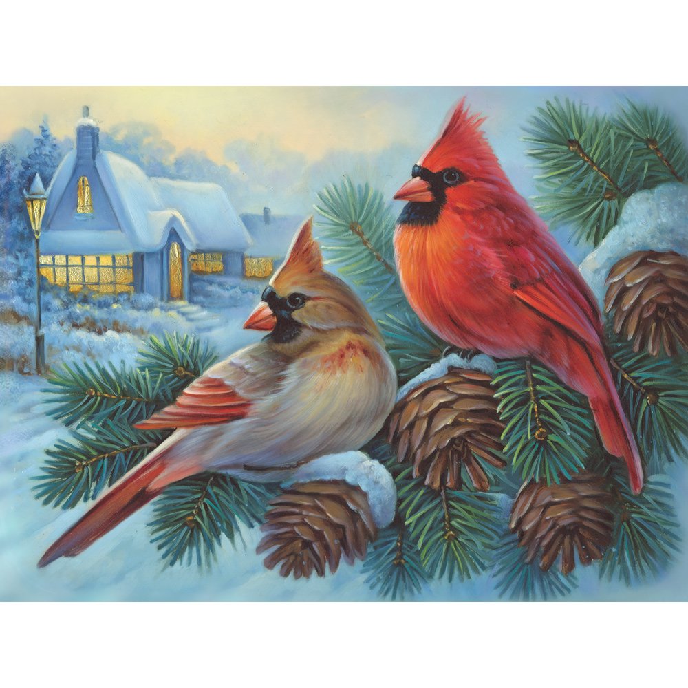 Bits and Pieces - 500 Piece Jigsaw Puzzle for Adults - Winter Cardinals - Birds in The Winter Jigsaw Puzzle by Artist Oleg Gavrilov, Completed Puzzle