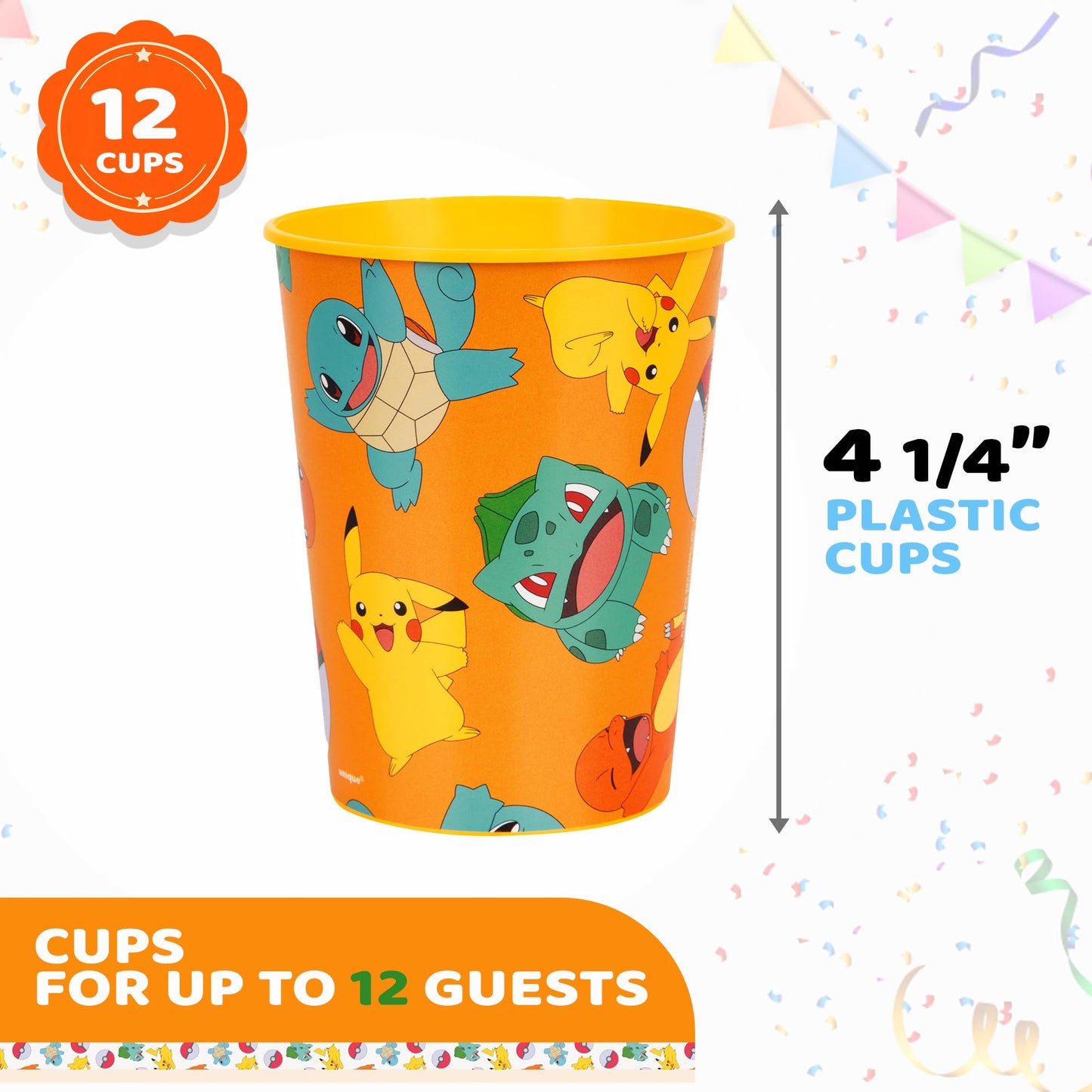 Unique Pokémon 12 Pack 16 oz Plastic Reusable Favor Cups - Birthday Party Supplies, Goodie Bag Favors, Kids’ Drinkware & Take-Home Gifts