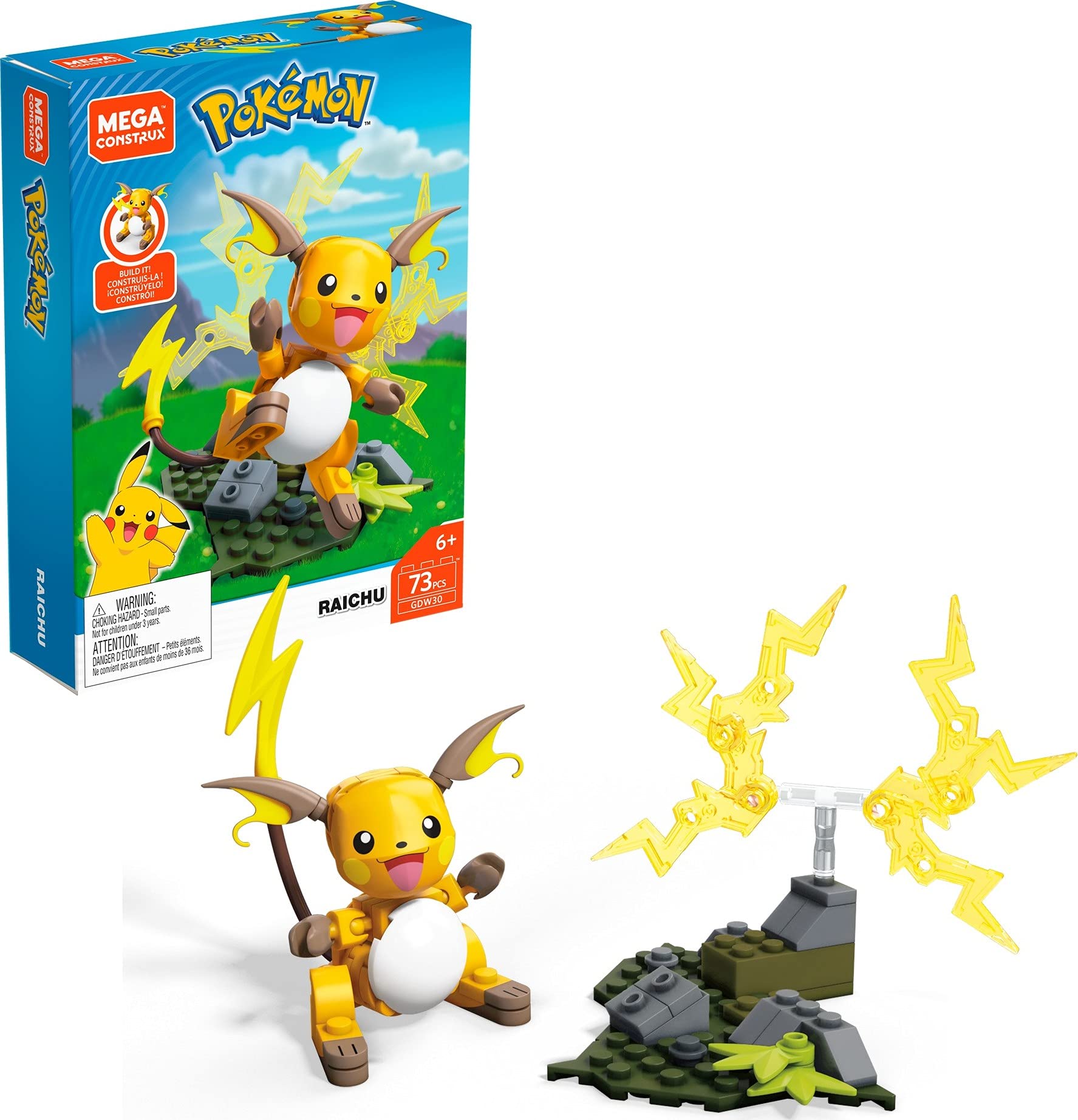 Mega Construx Pokemon Raichu Construction Set with Character Figures, Building Toys for Kids (73 Pieces)