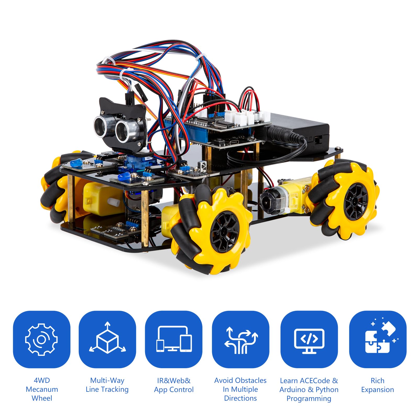 ACEBOTT Smart Robot Car Kit Compatible with Arduino, Robotics for Kids Ages 8-12 12-16, Electronic Programming Project/STEM Science Kits Coding Gifts