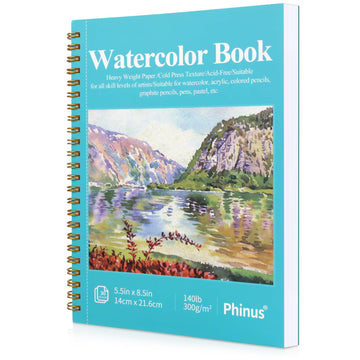 Phinus 30 Sheets Watercolor Sketchbook 5.5 x 8.5 Inch, Watercolor Paper Cold Press (140lb/300gsm), Spiral Bound Water Color Pad for Adults Kids, Mixed