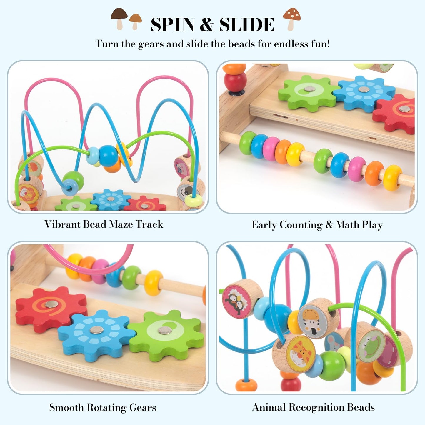 Bead Maze for Babies, Wooden Educational Abacus Beads Circle Toddler Toys - Colorful Roller Coaster Activity Game,Great Gift for Babies Toddlers Girls