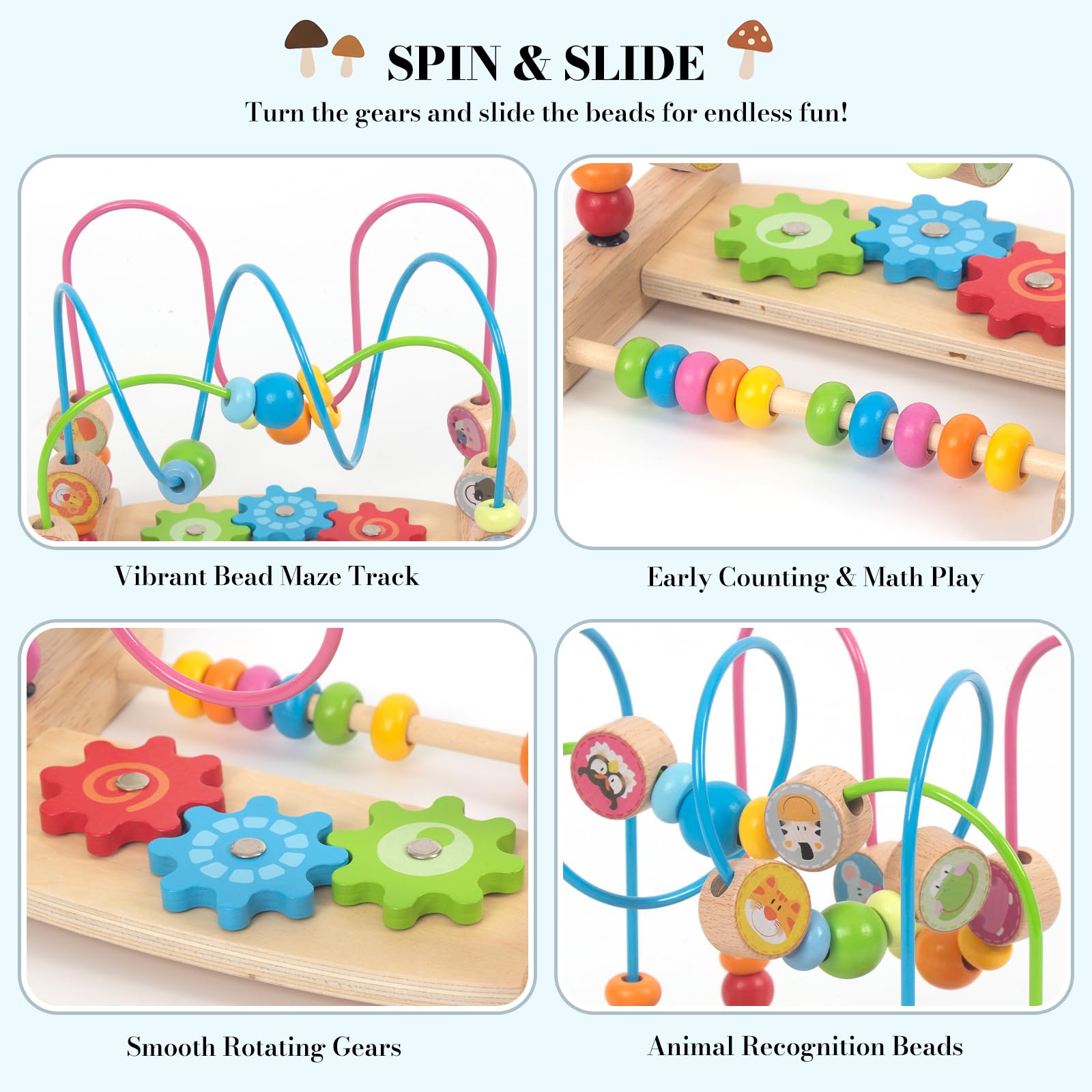Bead Maze for Babies, Wooden Educational Abacus Beads Circle Toddler Toys - Colorful Roller Coaster Activity Game,Great Gift for Babies Toddlers Girls