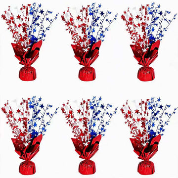 6 Pack 4th of July Table Centerpiece Decoration, Metallic Foil Spray Star Burst Patriotic Decor for 250th Anniversary Independence Day, Holiday