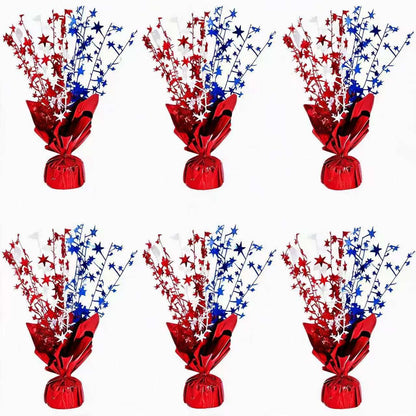 6 Pack 4th of July Table Centerpiece Decoration, Metallic Foil Spray Star Burst Patriotic Decor for 250th Anniversary Independence Day, Holiday