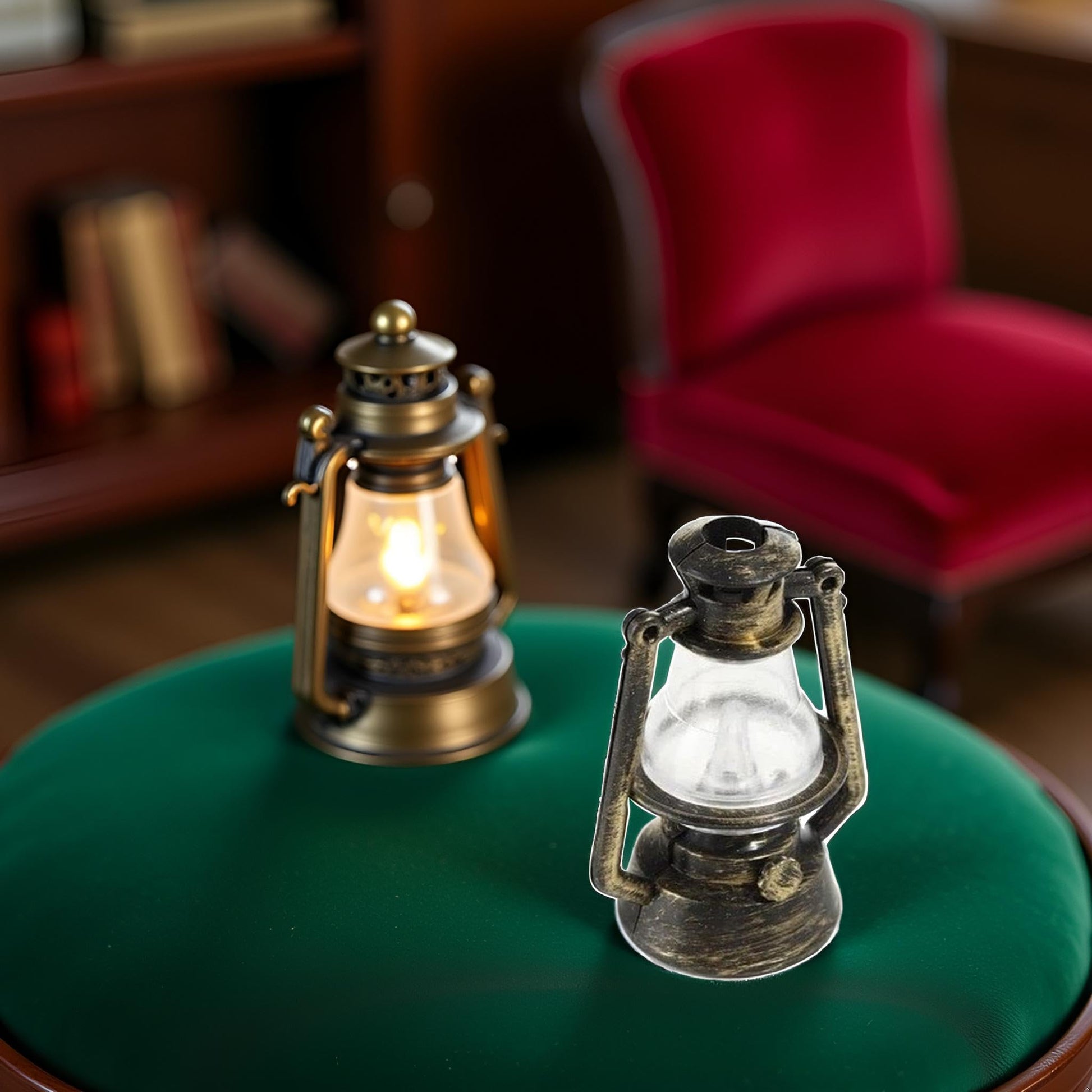 Bronze Color Miniature Lamps for Dollhouse, Doll House Retro Oil Lantern Dollhouse Accessories Scene Ornaments Miniature Scene Model Hurricane Lantern